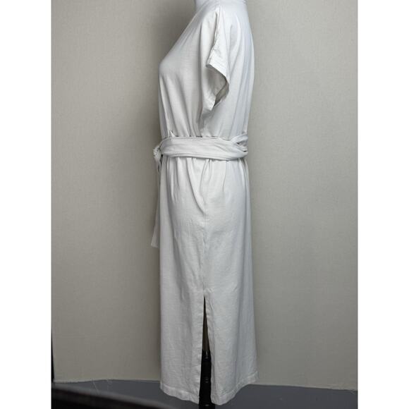 Zara Midi Cotton Bone Ivory Color Tie Waist Dress Sz M Short Sleeve Classic - Picture 6 of 13